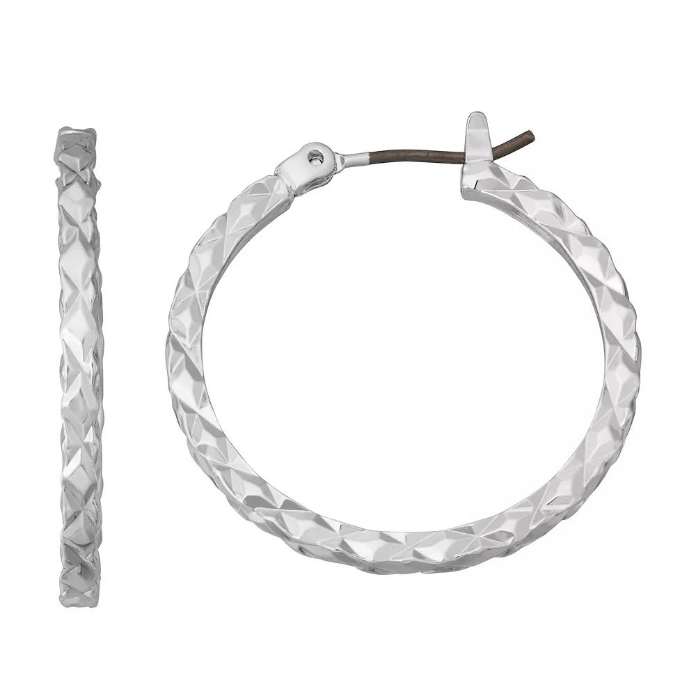 Napier Silver Tone Small Textured Hoop Earrings, Women's Product Image