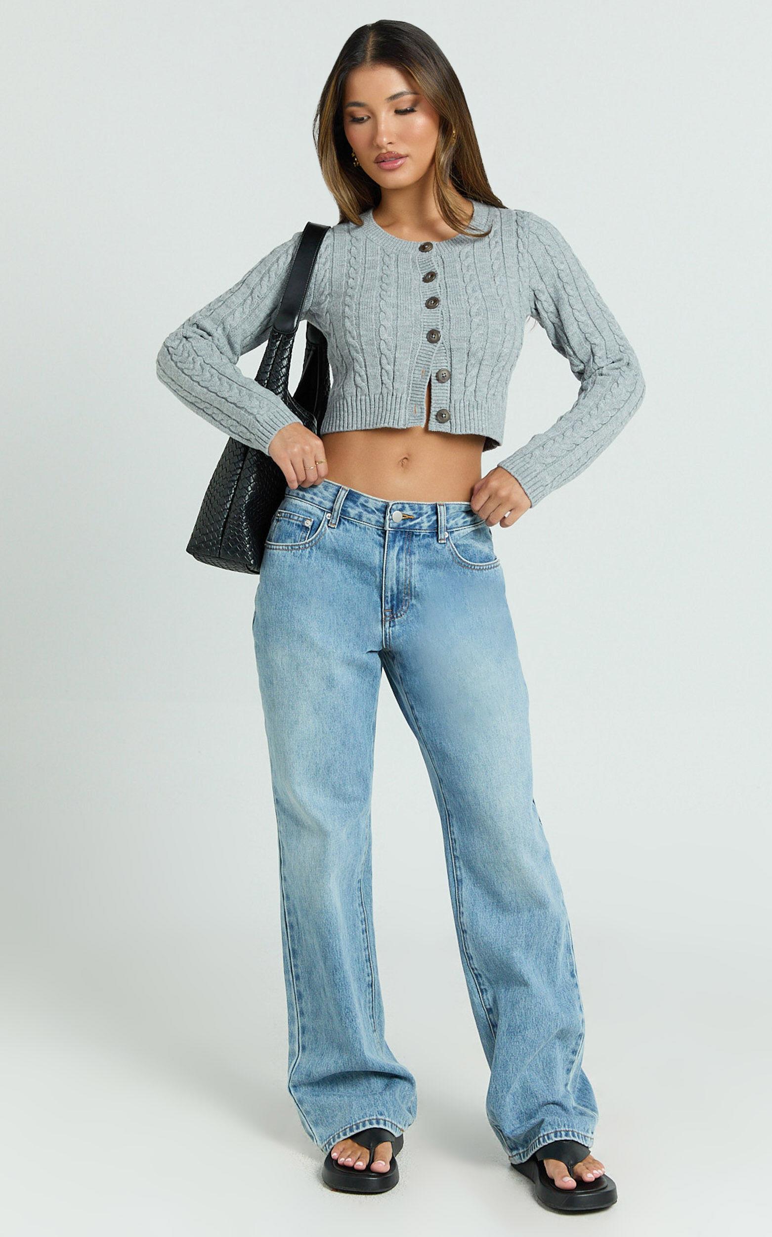 Primrose Cardigan - Recycled Cable Knit Crop Cardigan in Grey Product Image