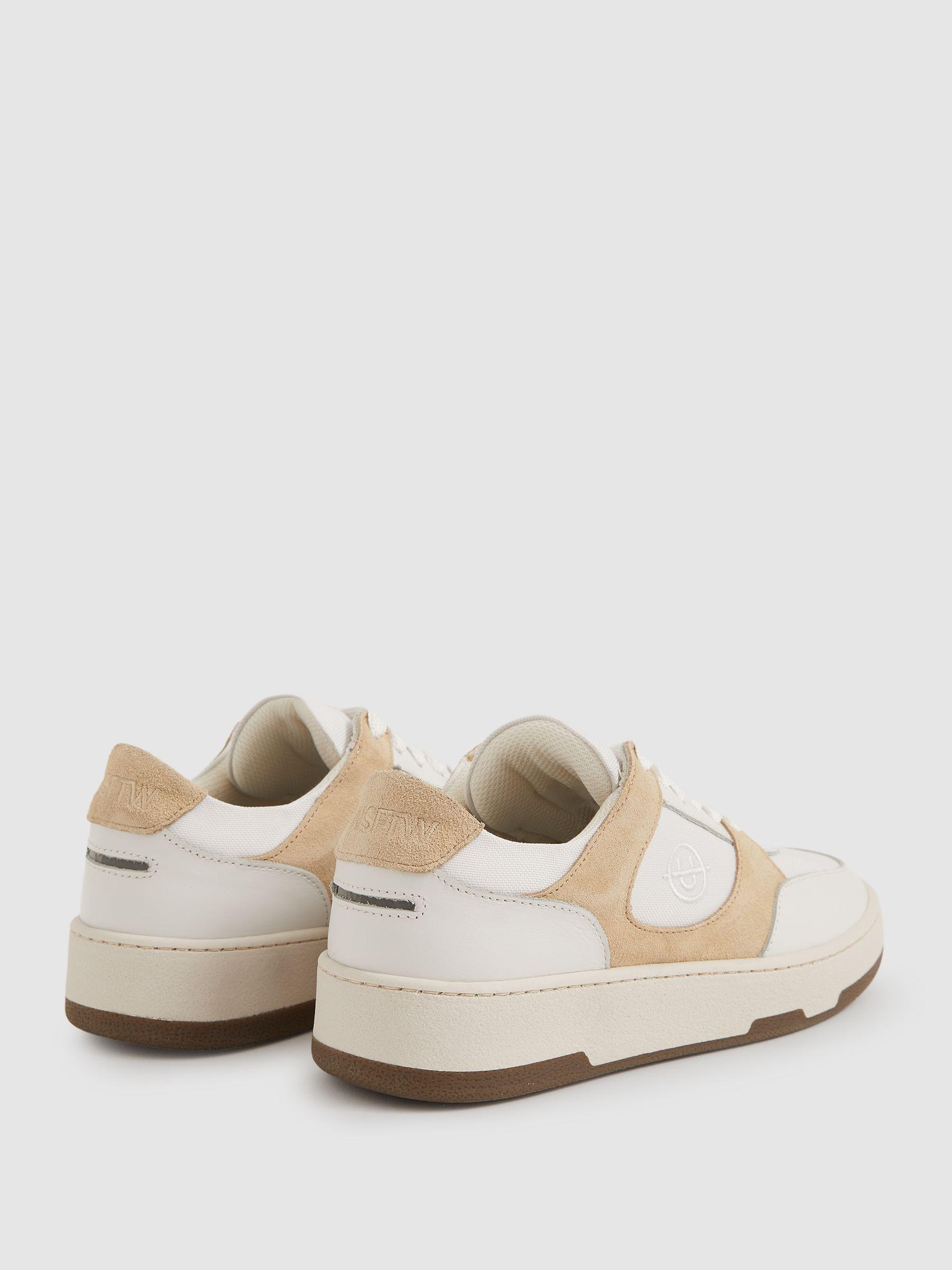 Unseen Leather Suede Panelled Trainers in White/Taupe Product Image