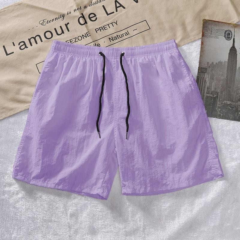 Drawstring Waist Plain Shorts Product Image