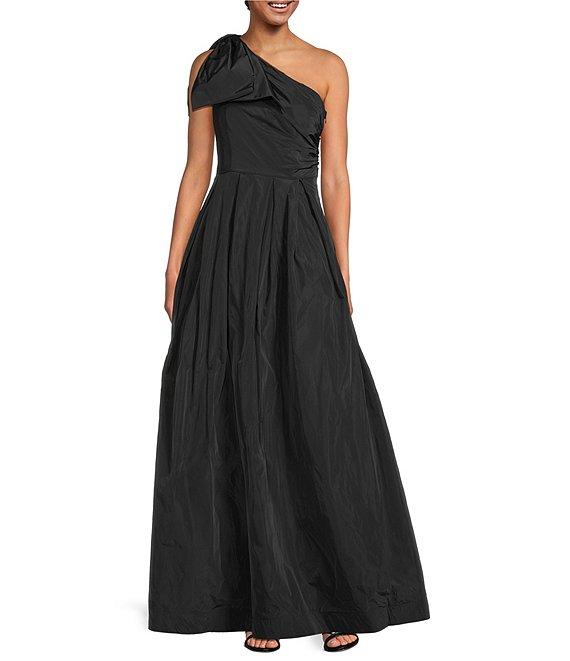 Donna Karan Taffeta Bow One Shoulder Sleeveless Ballgown Product Image