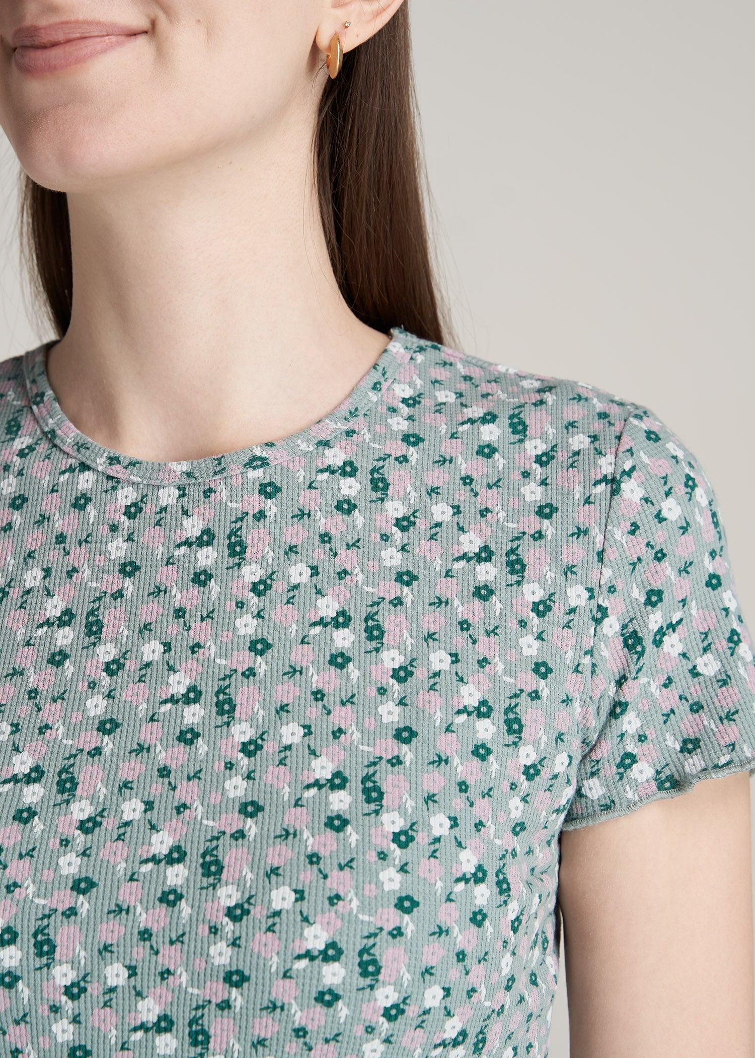 Cropped Waffle Tee for Tall Women in Seaglass Floral Female Product Image