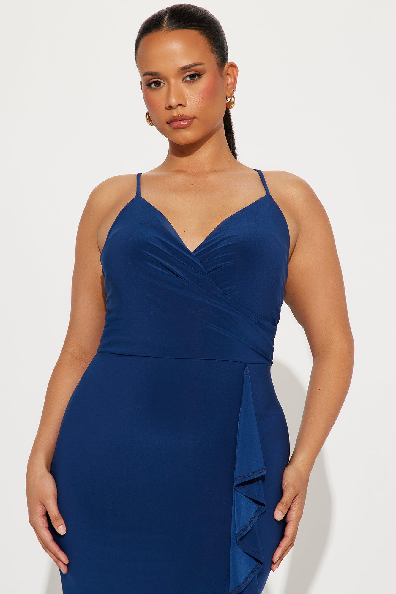 Hailey Ruffle Slit Gown - Navy Product Image