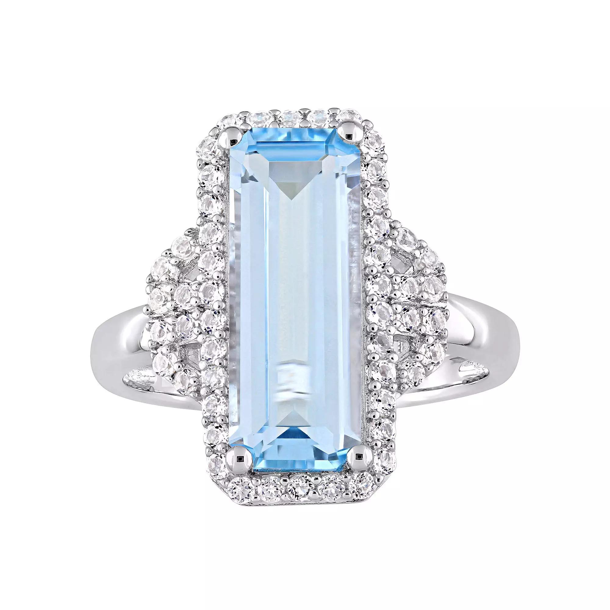 Stella Grace Sterling Silver Octagon-Shape Sky Blue Topaz & White Topaz Halo Ring, Women's,  Product Image
