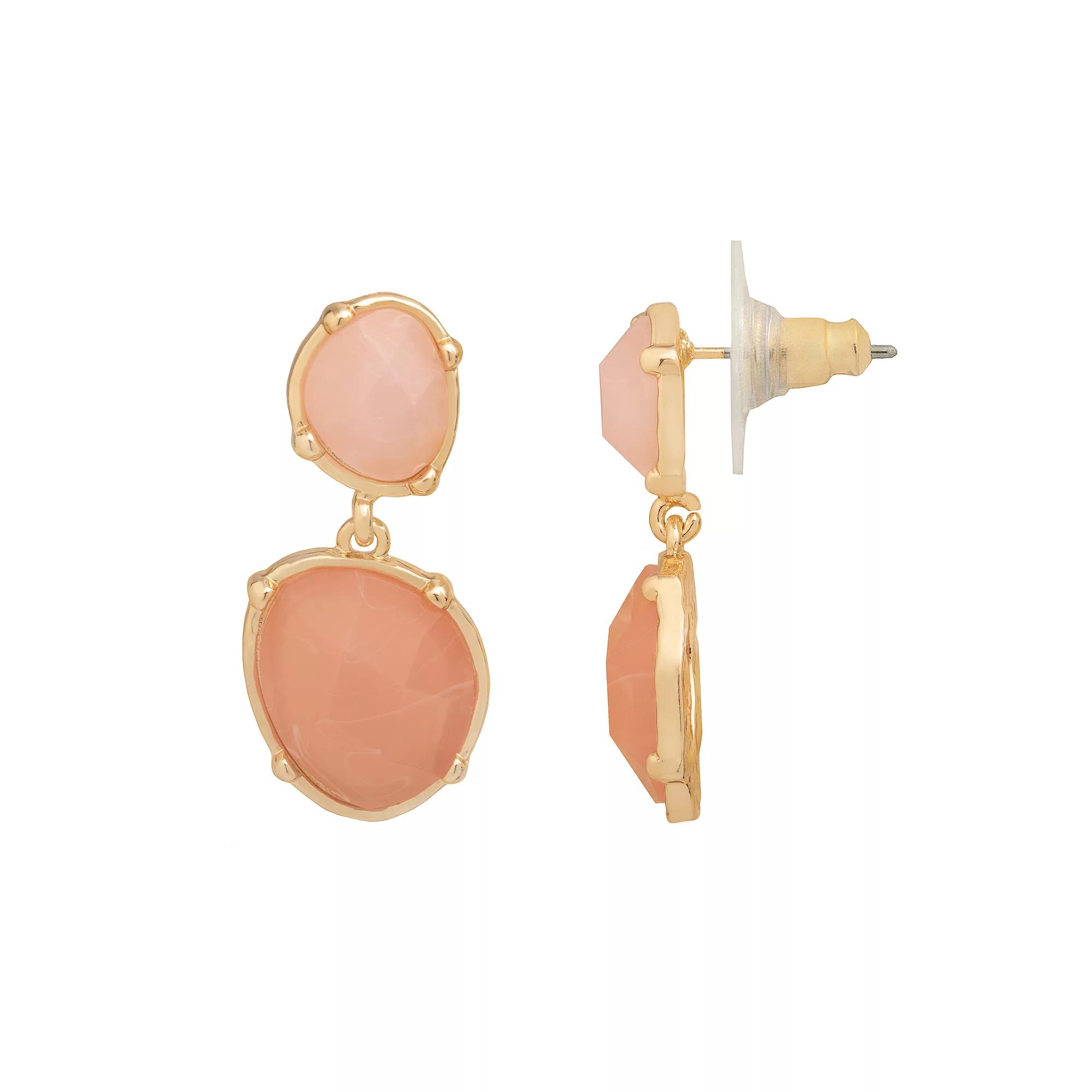 Emberly Gold Tone Organic Shape Double Stone Post Drop Earrings, Women's, Multi Product Image