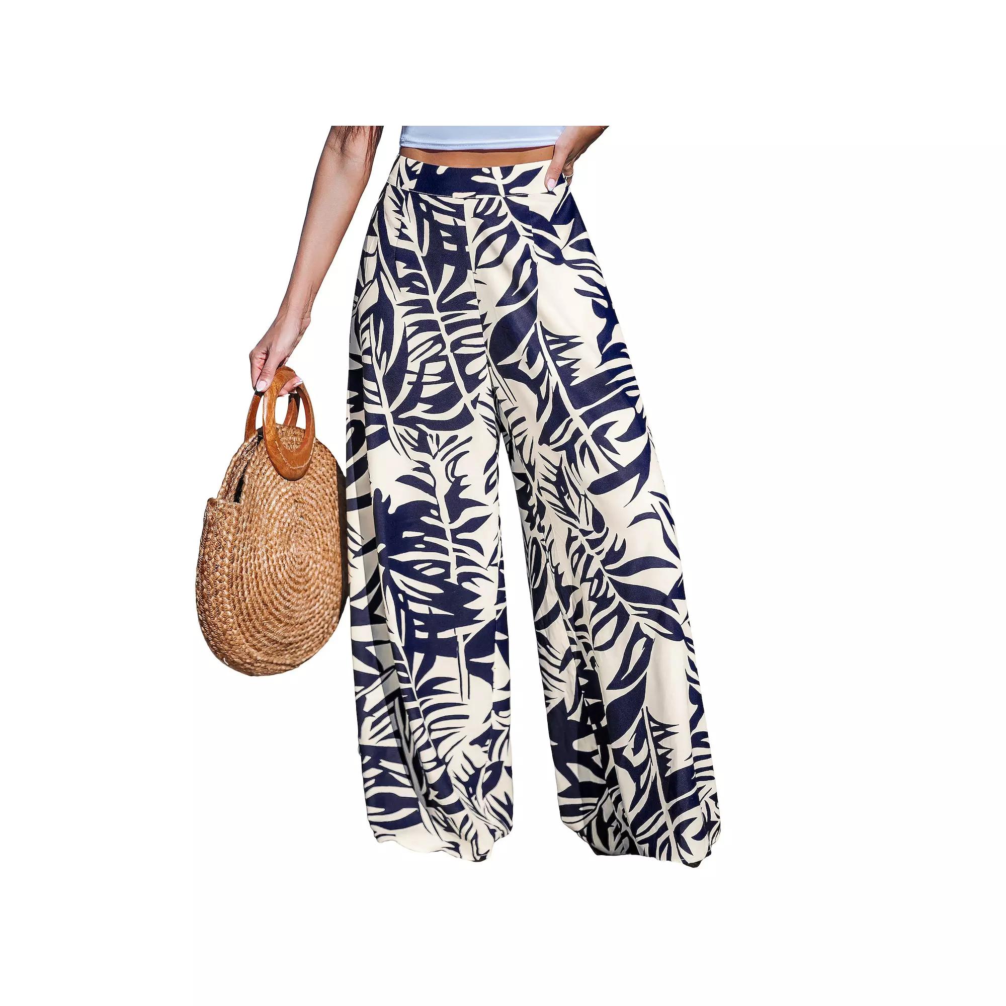 Women's Cupshe Tropical Floral Wide Leg Pants, Size: XL, Blue Product Image