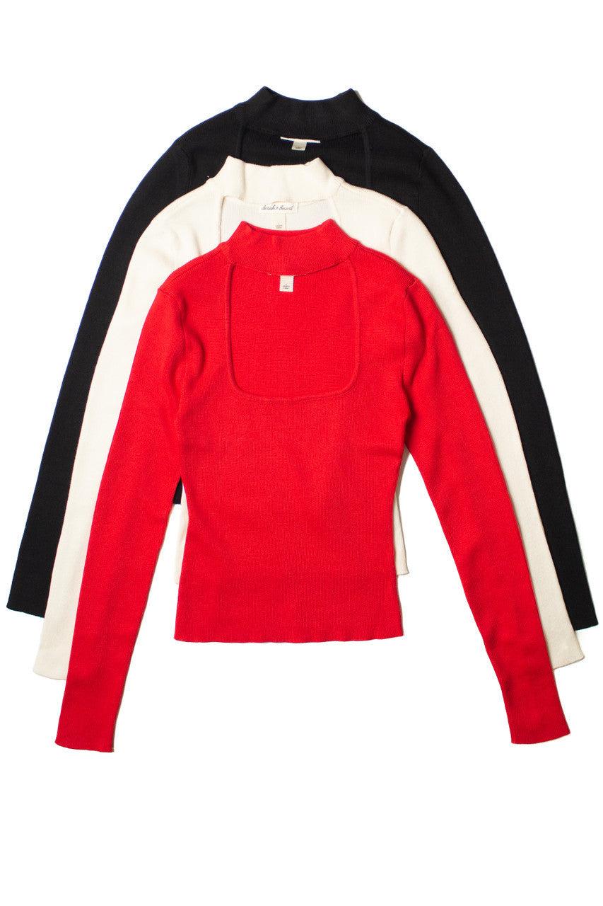 Red Ribbed Mock Neck Cut Out Sweater Product Image