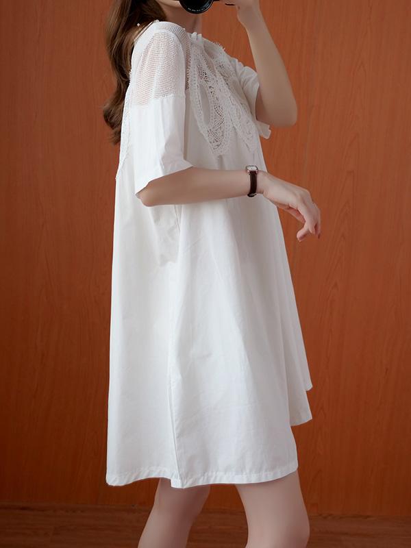 Original Solid Lace Split-Side Short Sleeve A-Line Mini Dress Product Image