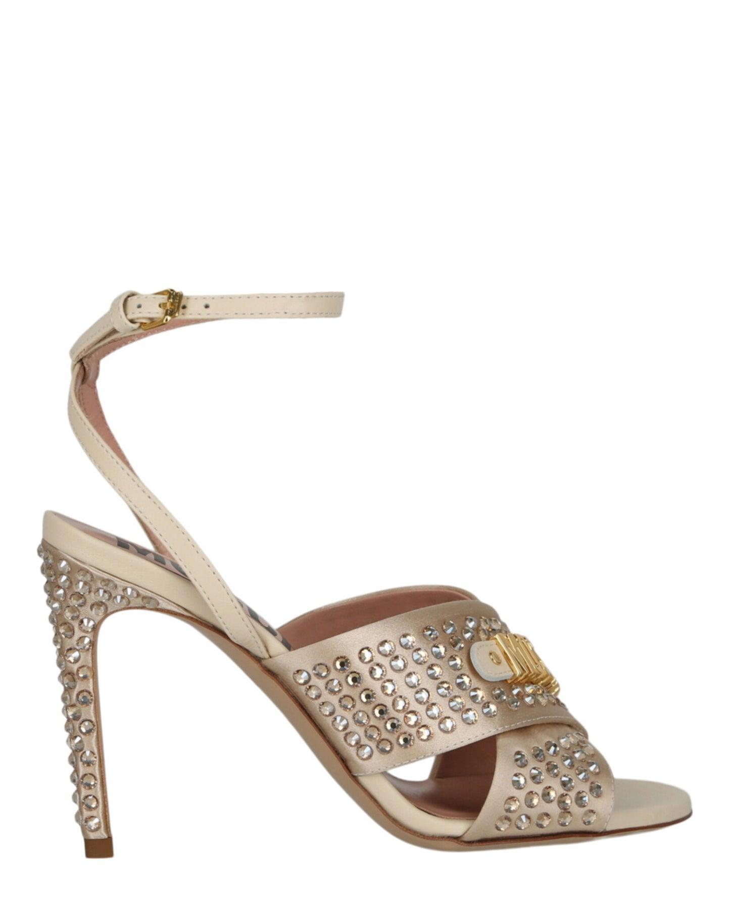 Moschino Satin Crystal Embellished Heel Sandals Product Image