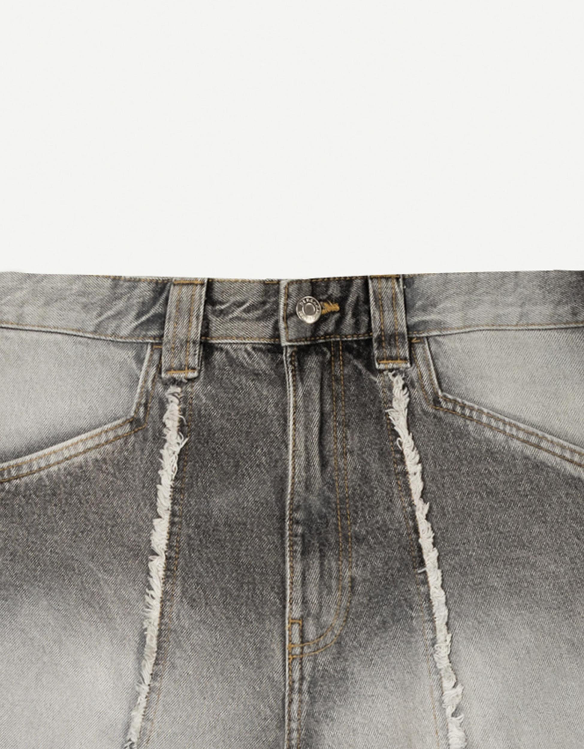 Baggy denim Bermuda shorts with fringing Product Image