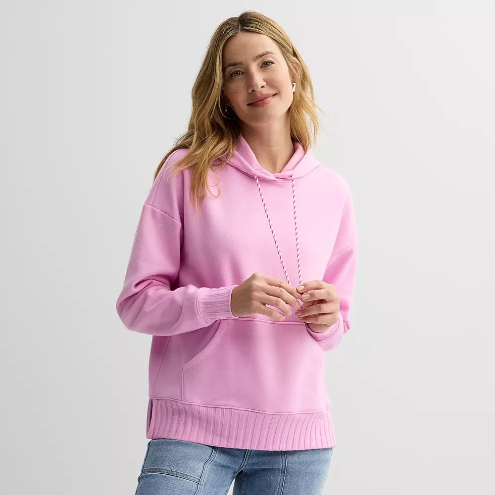 Women's Sonoma Goods For Life® Mixed Rib Fleece Hoodie, Size: XL, Pleasant Pink Product Image