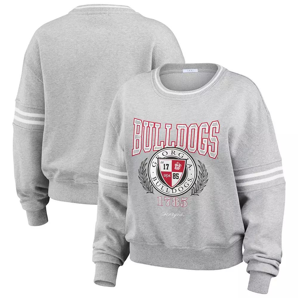 Women's WEAR by Erin Andrews Heather Gray Georgia Bulldogs Classic Stripe Pullover Sweater, Size: XL, Grey Product Image