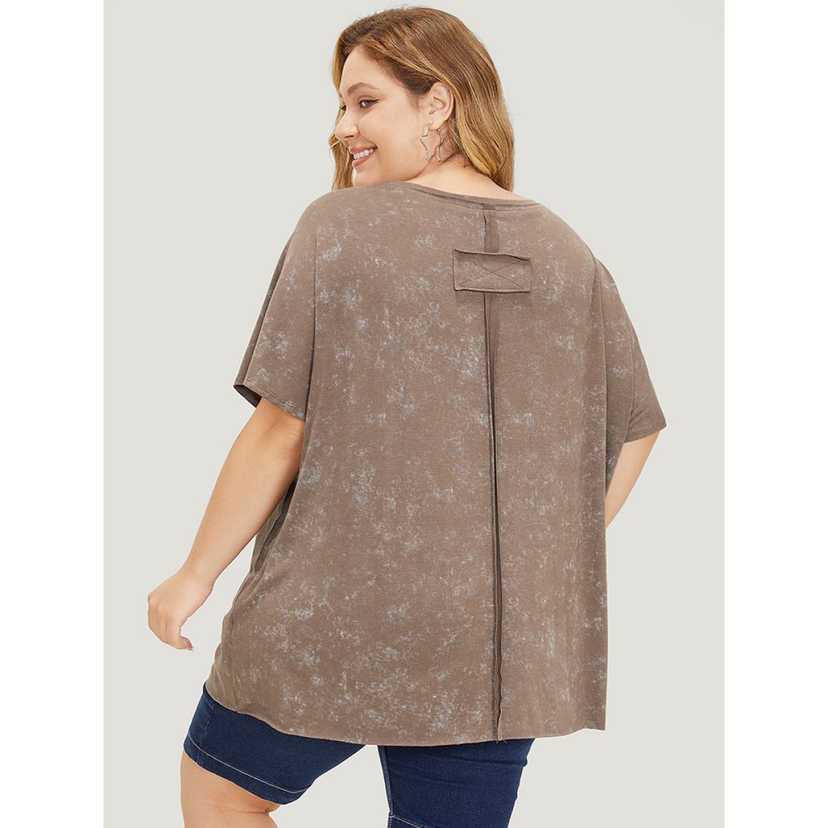 Plus Size Solid Round Neck Mesh Patchwork T-shirt Black Women Elegant See through Plain Round Neck Dailywear T-shirts BloomChic 30/6X Product Image