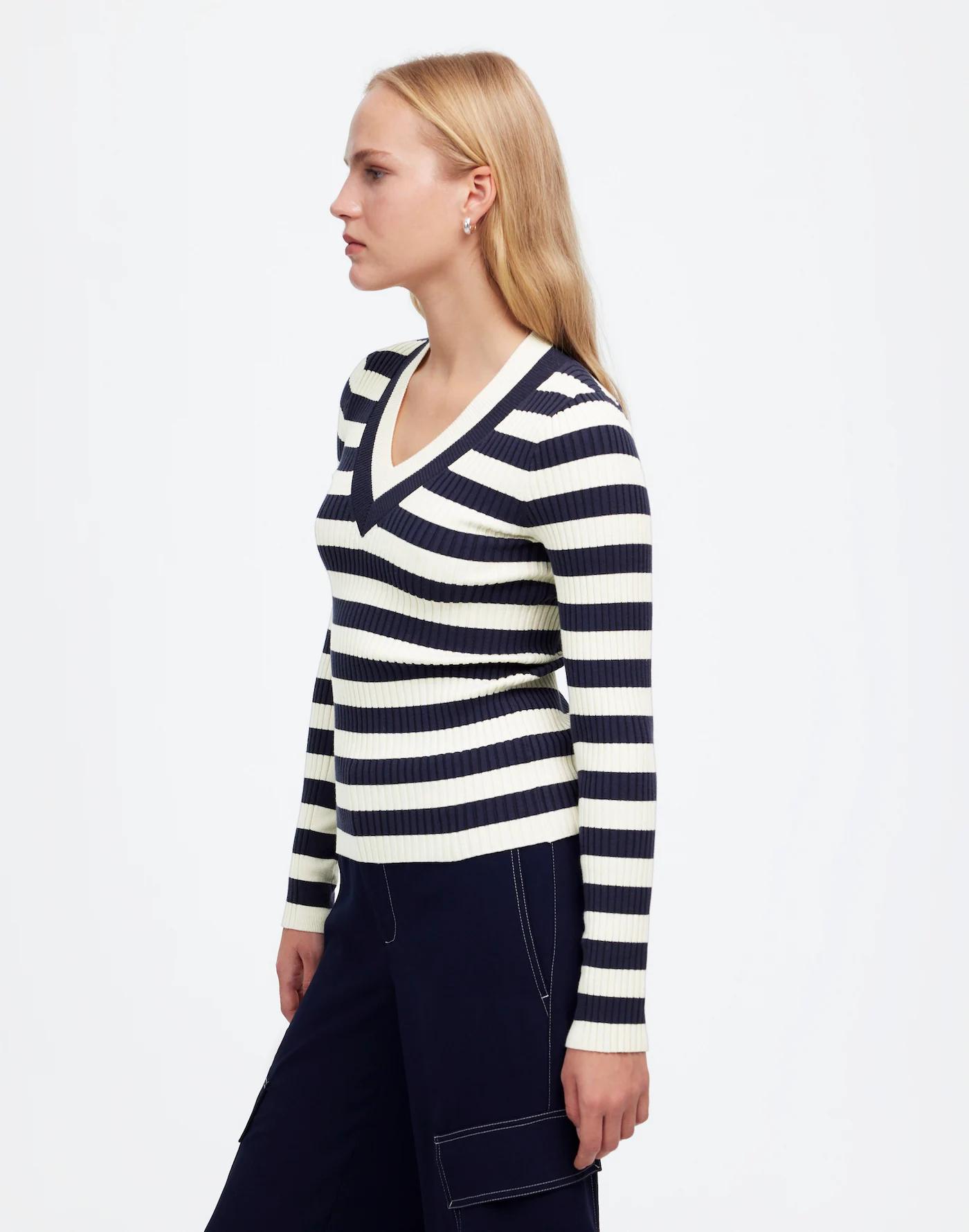 V-Neck Sweater in Stripe Product Image