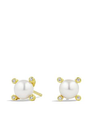 Womens Pearl Stud Earrings in 18K Yellow Gold with Pearls and Diamonds, 7.4mm Product Image