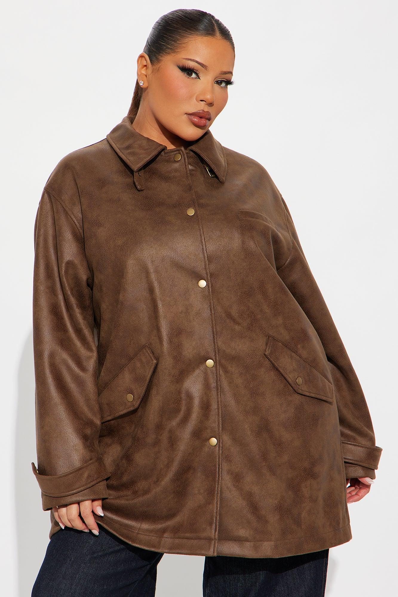 Can't Be Stopped Faux Leather Coat - Brown Female Product Image