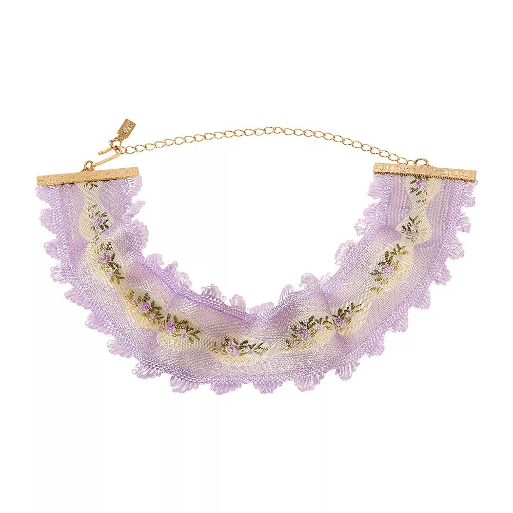 1928 Gold Tone Lace Floral Ribbon Choker Necklace, Women's, Purple Product Image