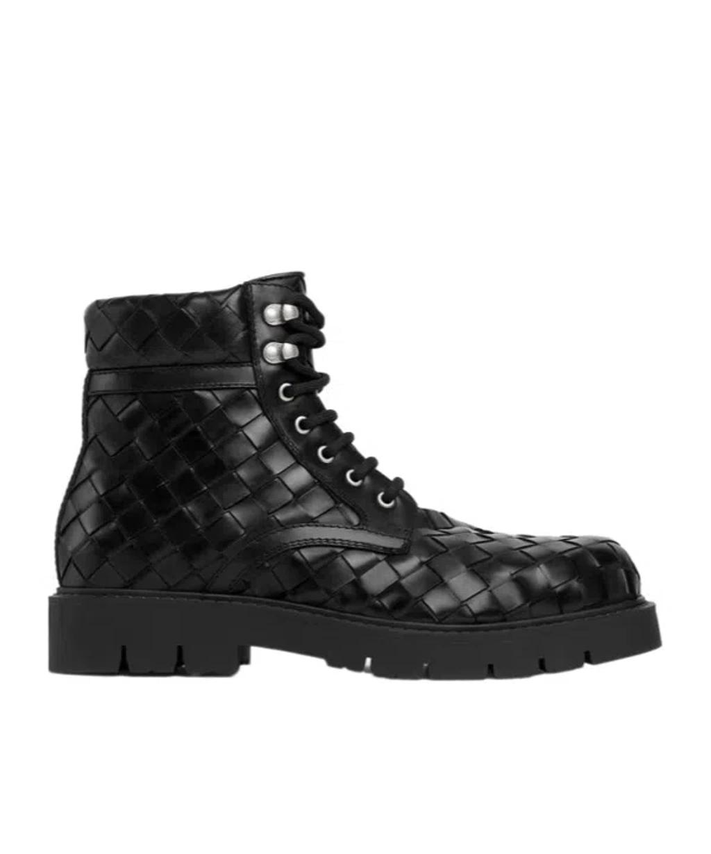 BOTTEGA VENETA Leather All-over Intrecciato Ankle Boots In Black Product Image