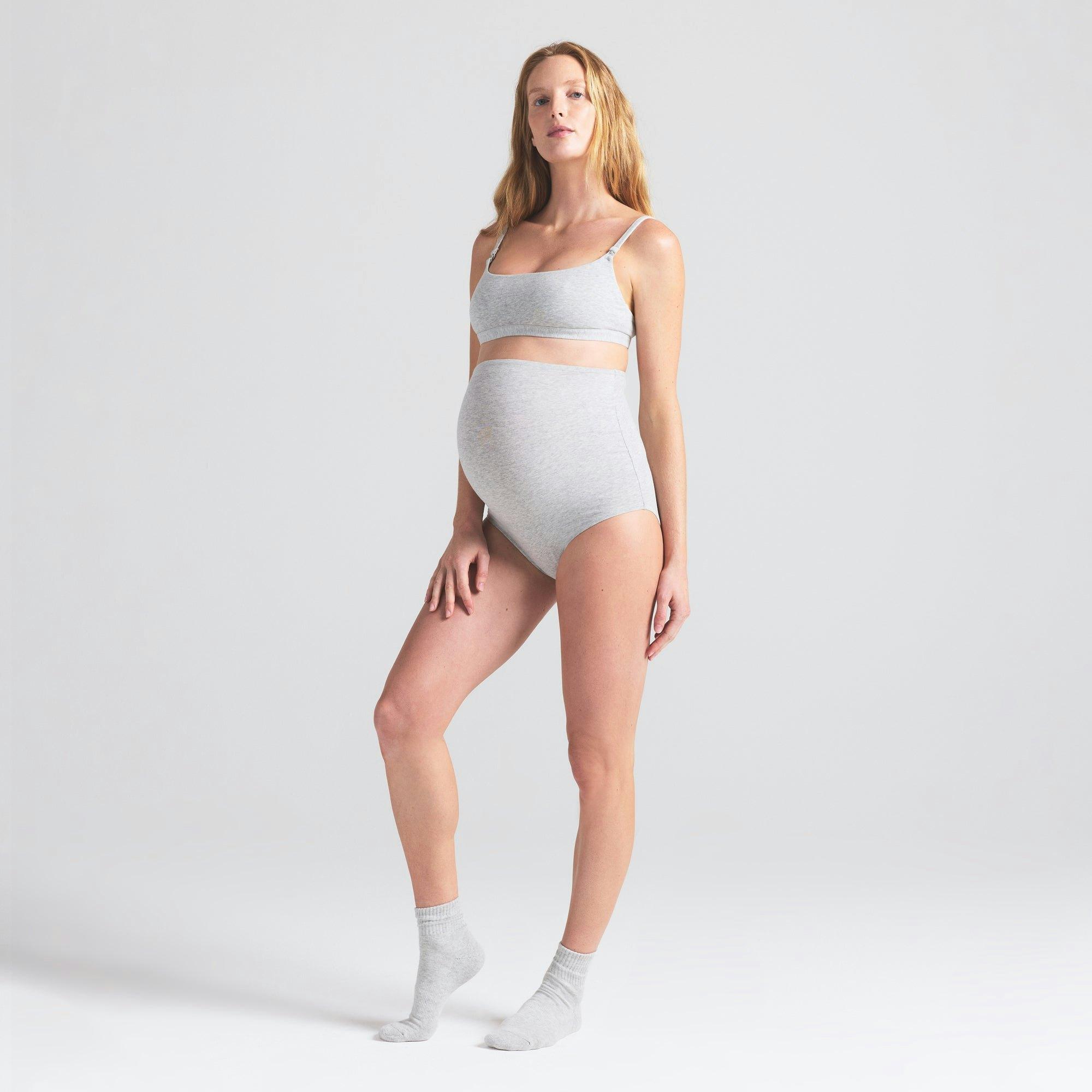 COTTON JERSEY MATERNITY HIGH-WAISTED BRIEF | LIGHT HEATHER GREY Product Image