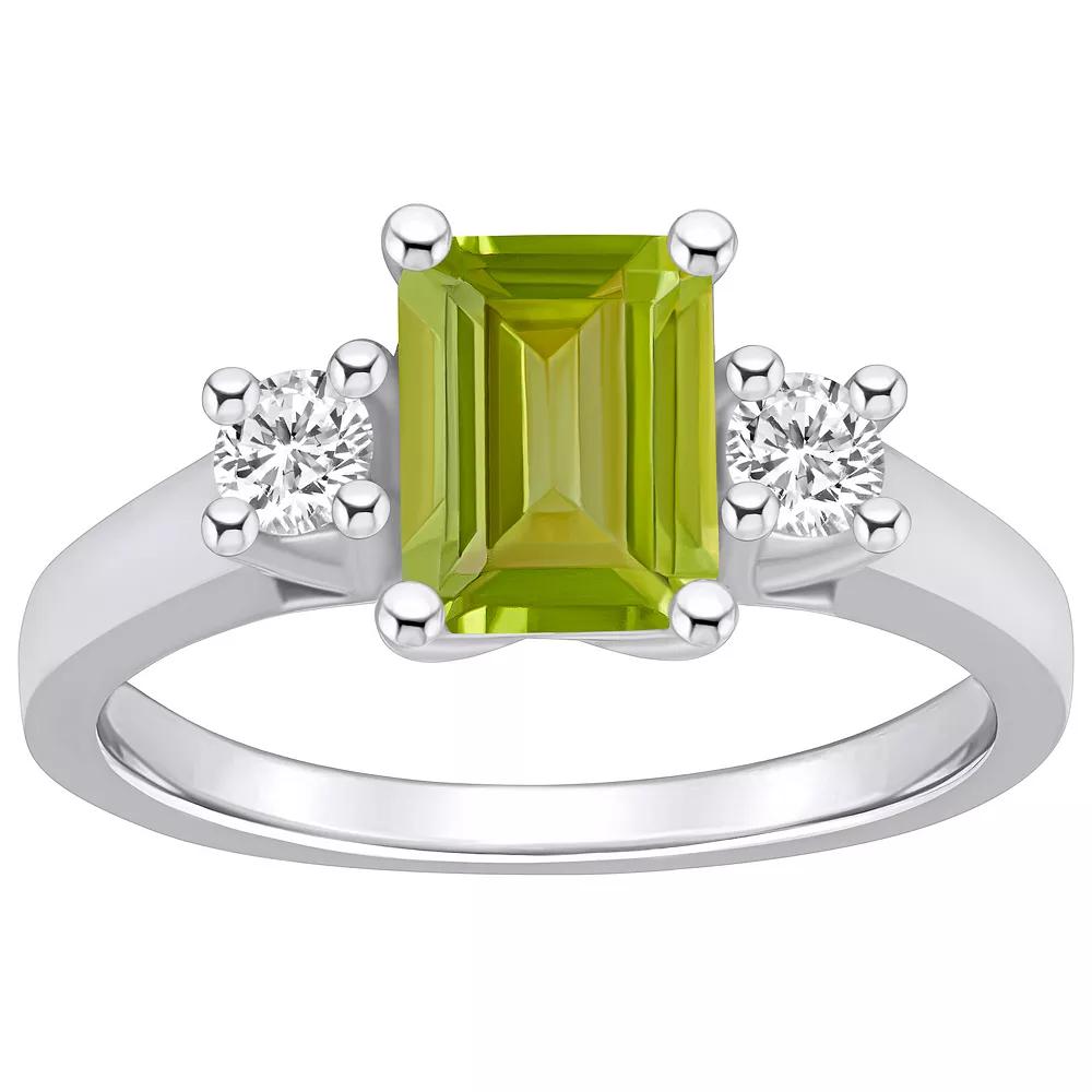 Alyson Layne 14k White Gold Emerald Cut Peridot & 1/4 Carat T.W. Diamond Ring, Women's, Size: 8, Green Product Image