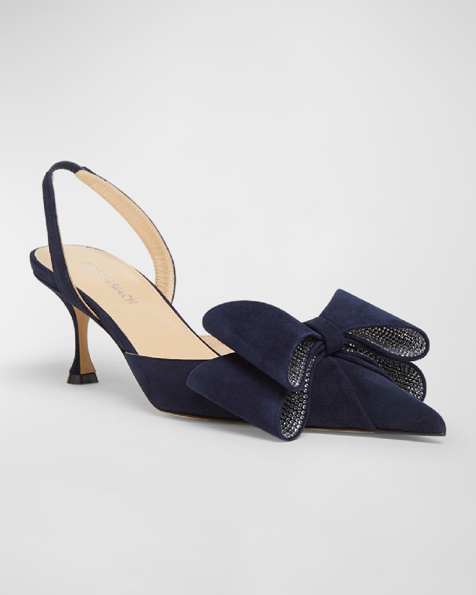Le Cadeau Suede Crystal Bow Slingback Pumps Product Image