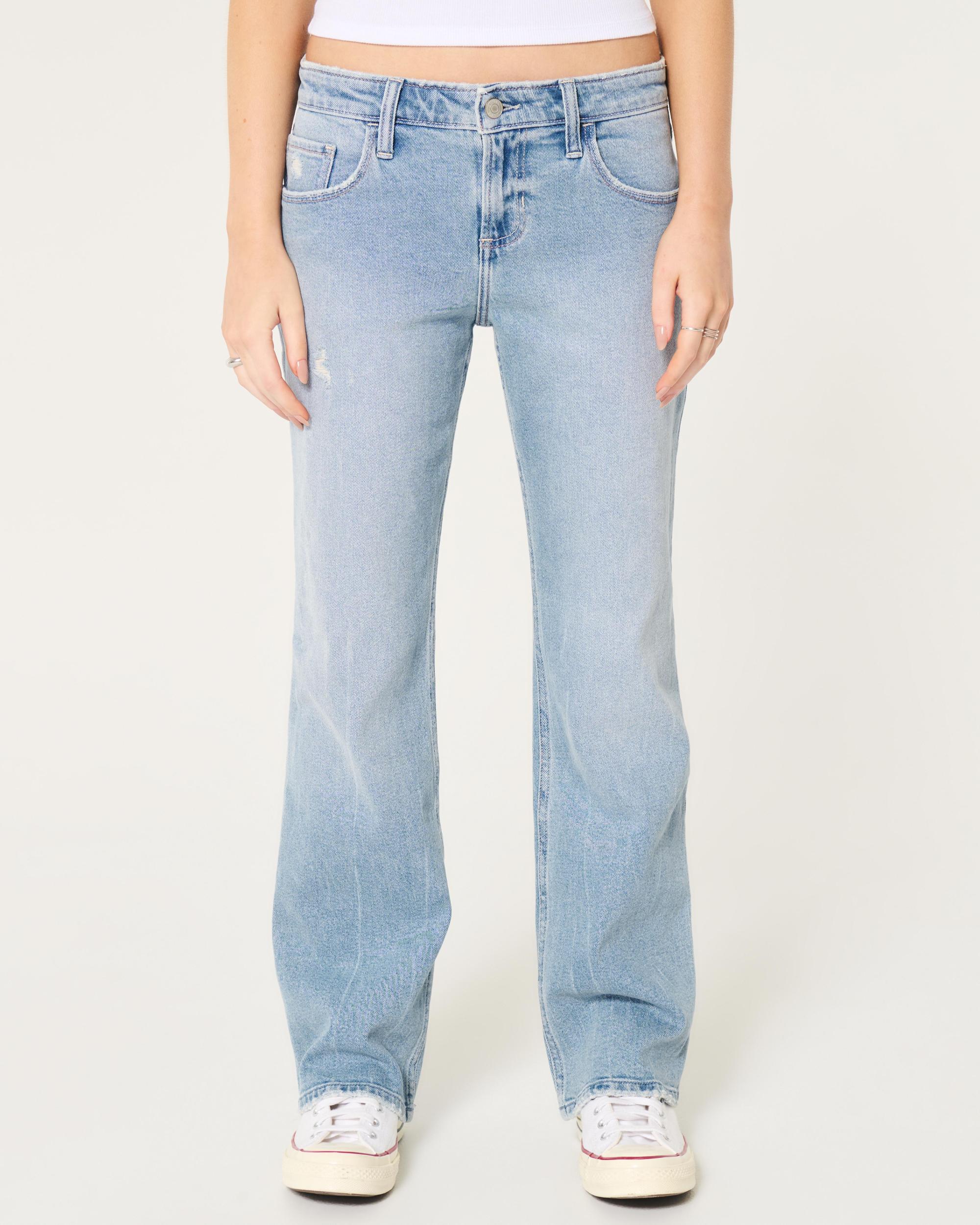 Low-Rise Distressed Medium Wash Relaxed Straight Jeans Product Image
