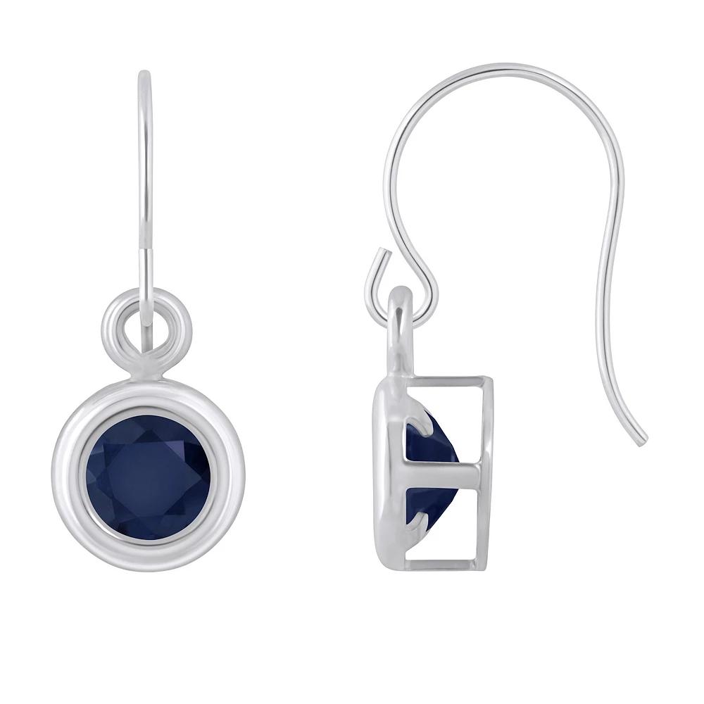 Celebration Gems Sterling Silver 4 mm Round Gemstone Drop Earrings, Women's, Blue Product Image
