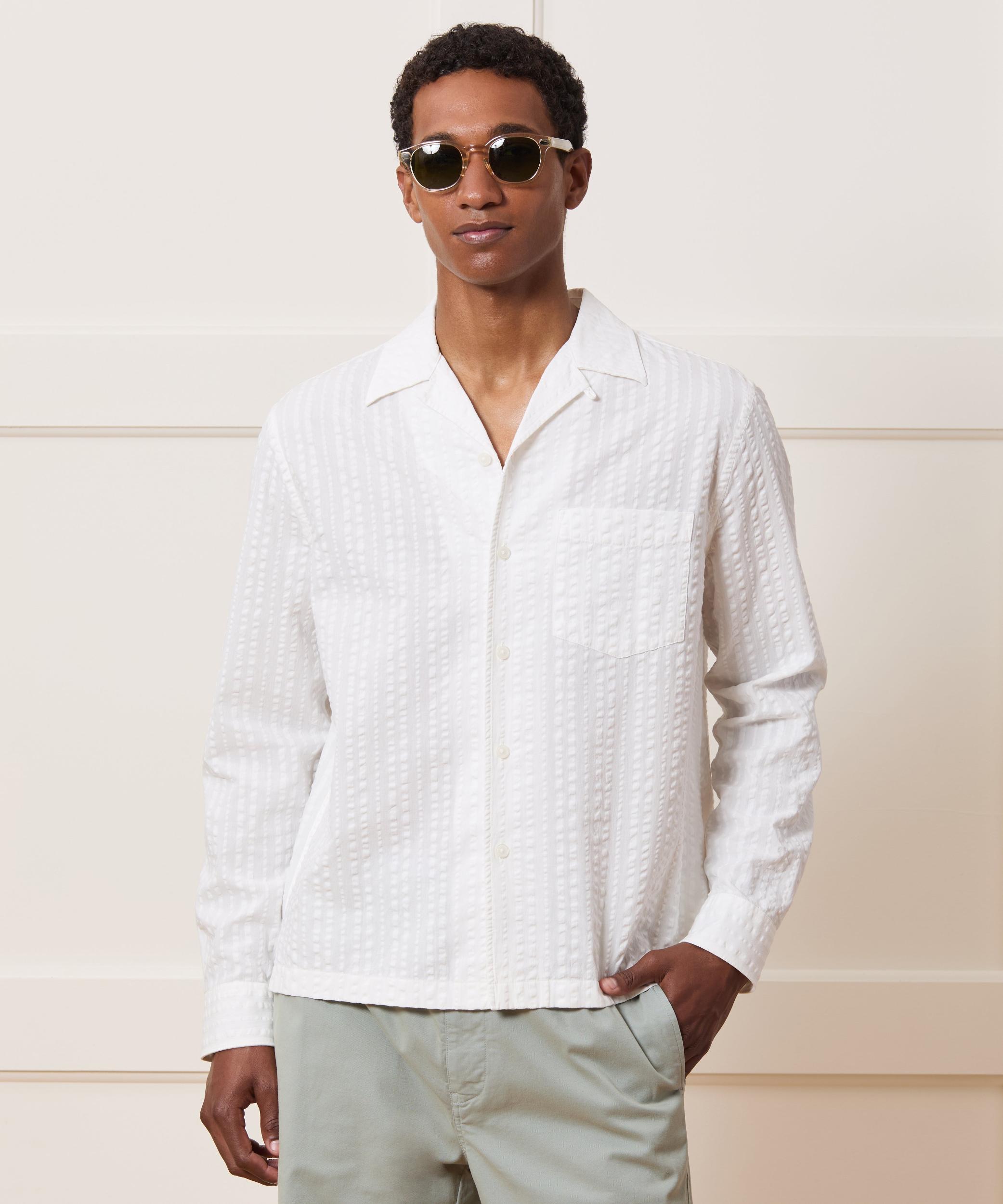 Cropped Seersucker Camp Collar Shirt Product Image