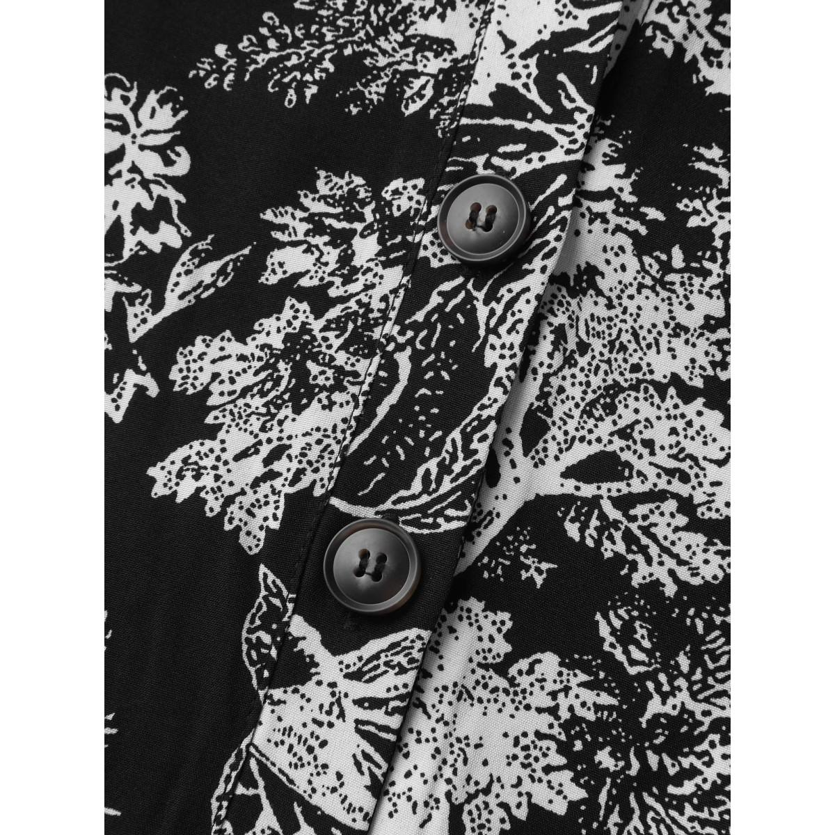 Plus Size Black Monochrome Floral Buttons Pockets Jumpsuit Women Timeless Sleeveless V-neck Elegant Loose Jumpsuits BloomChic 14-16/1X Product Image