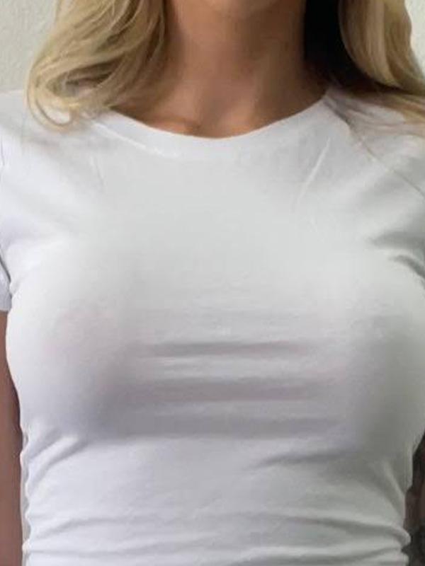 Solid Crew Neck Cropped Short Sleeve Tee Product Image