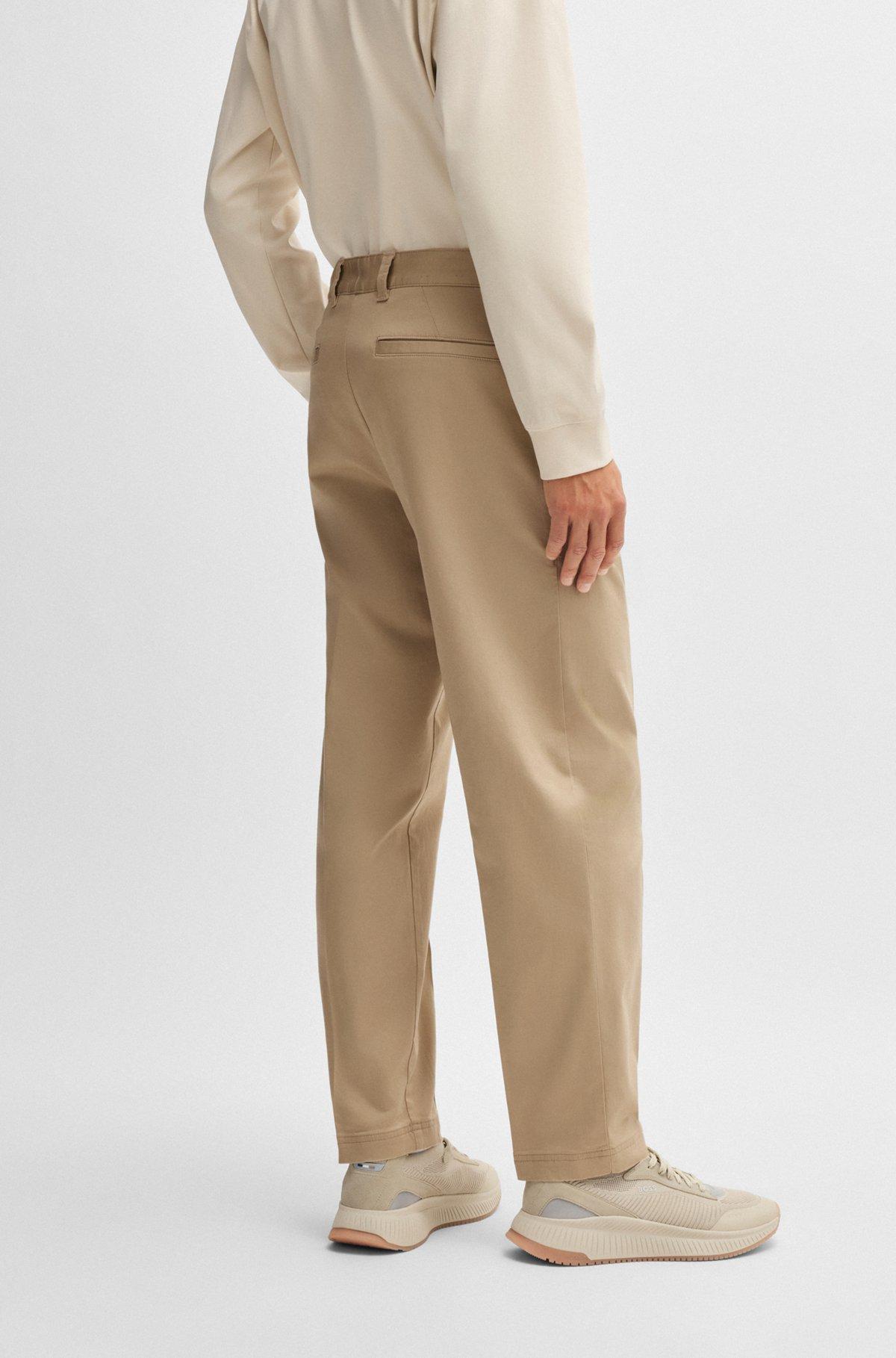 BOSS - Straight-fit trousers in stretch-cotton dobby - Light Beige Product Image