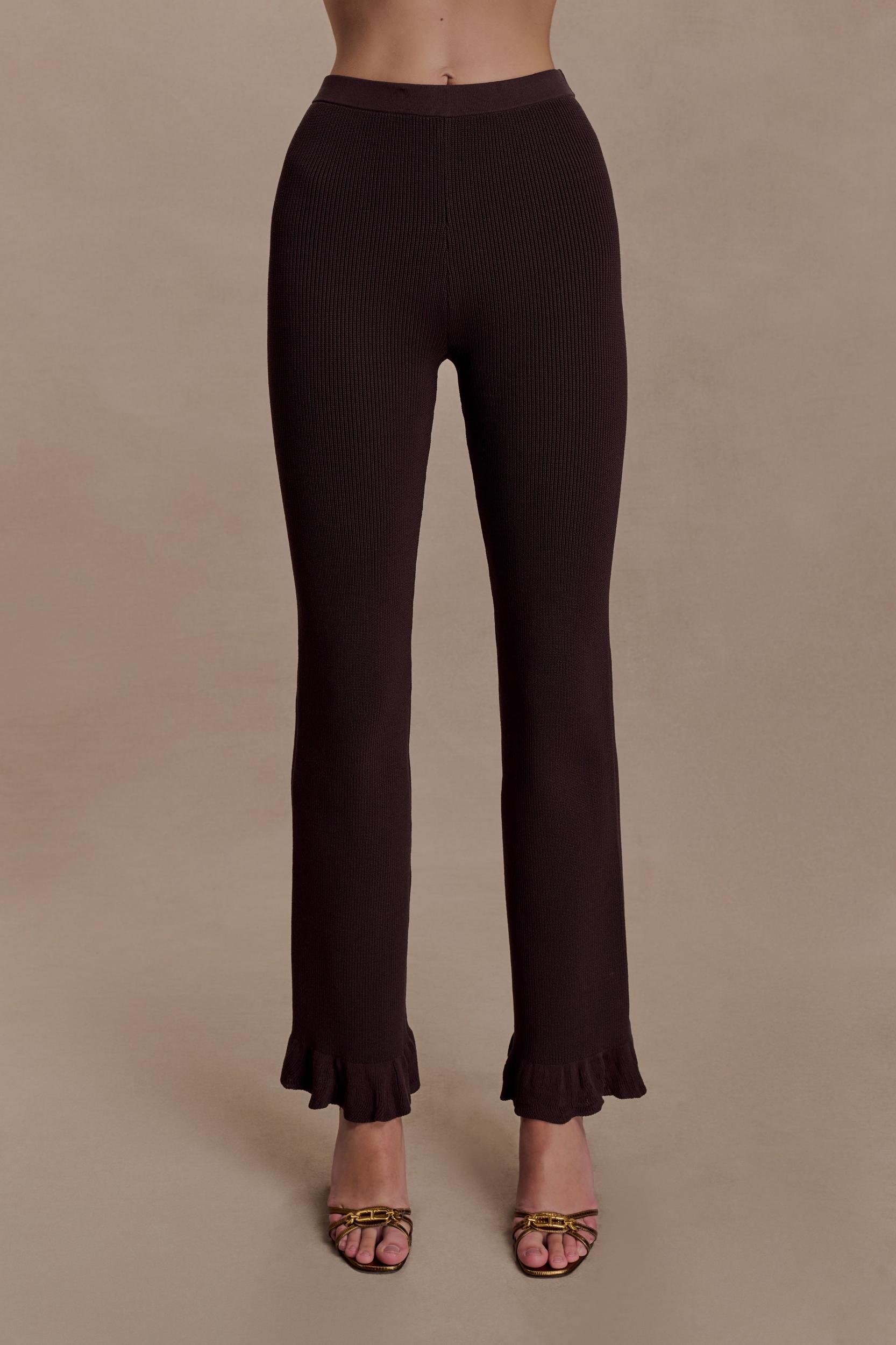 Suzie Ribbed Flared Pants - Chocolate Product Image