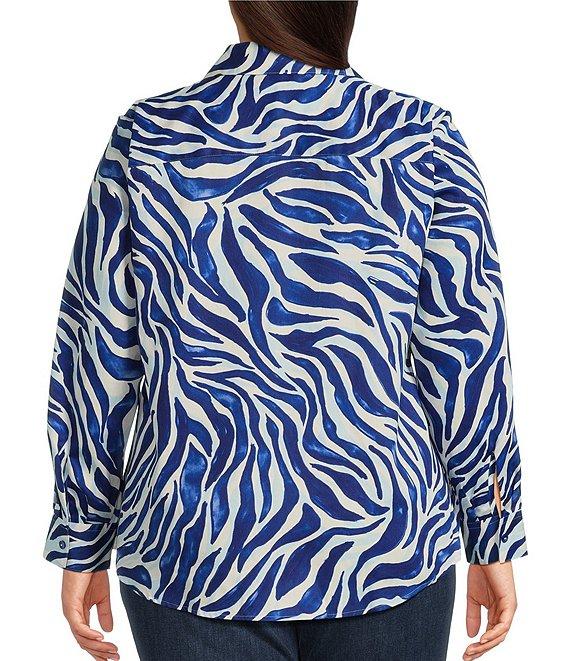 Foxcroft Plus Size Zoey Zebra Stripe Point Collar Long Sleeve Button Front Shirt Product Image