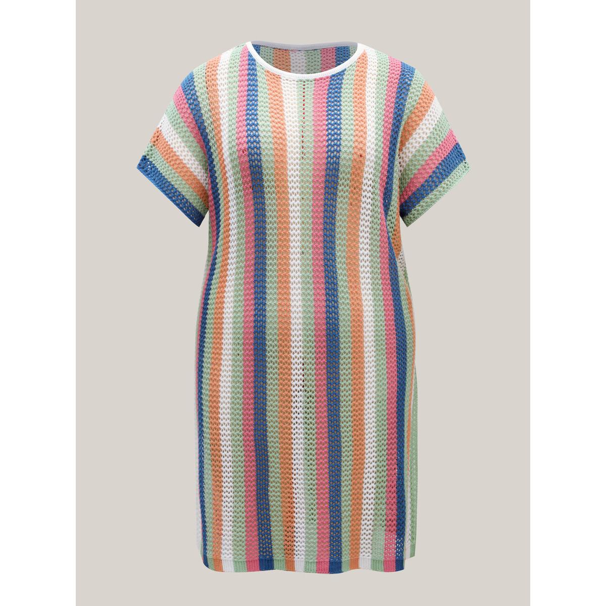 Plus Size Textured Cut-Out Colorful Swim Cover-Up Women's Swimwear Multicolor Beach Loose Texture Curve Swim Cover Ups BloomChic 18-20/2X Product Image