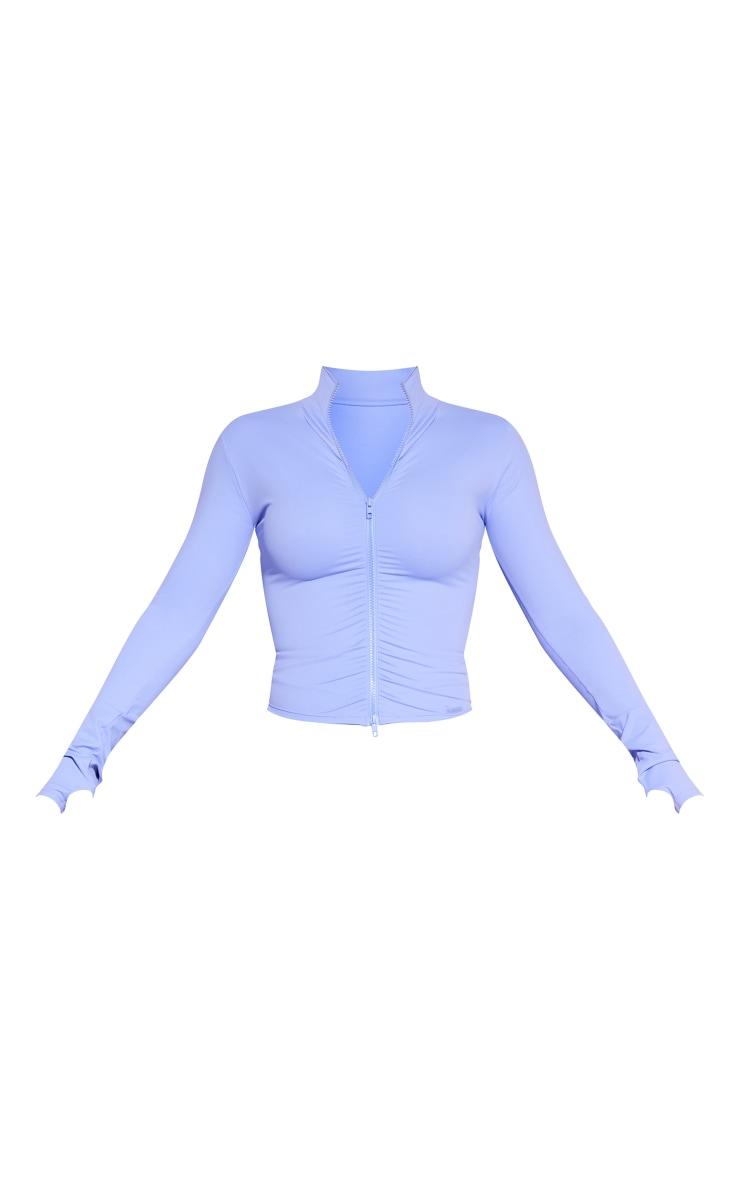 Violet Brushed Sculpt Ruched Front Zip Up Sport Jacket Product Image