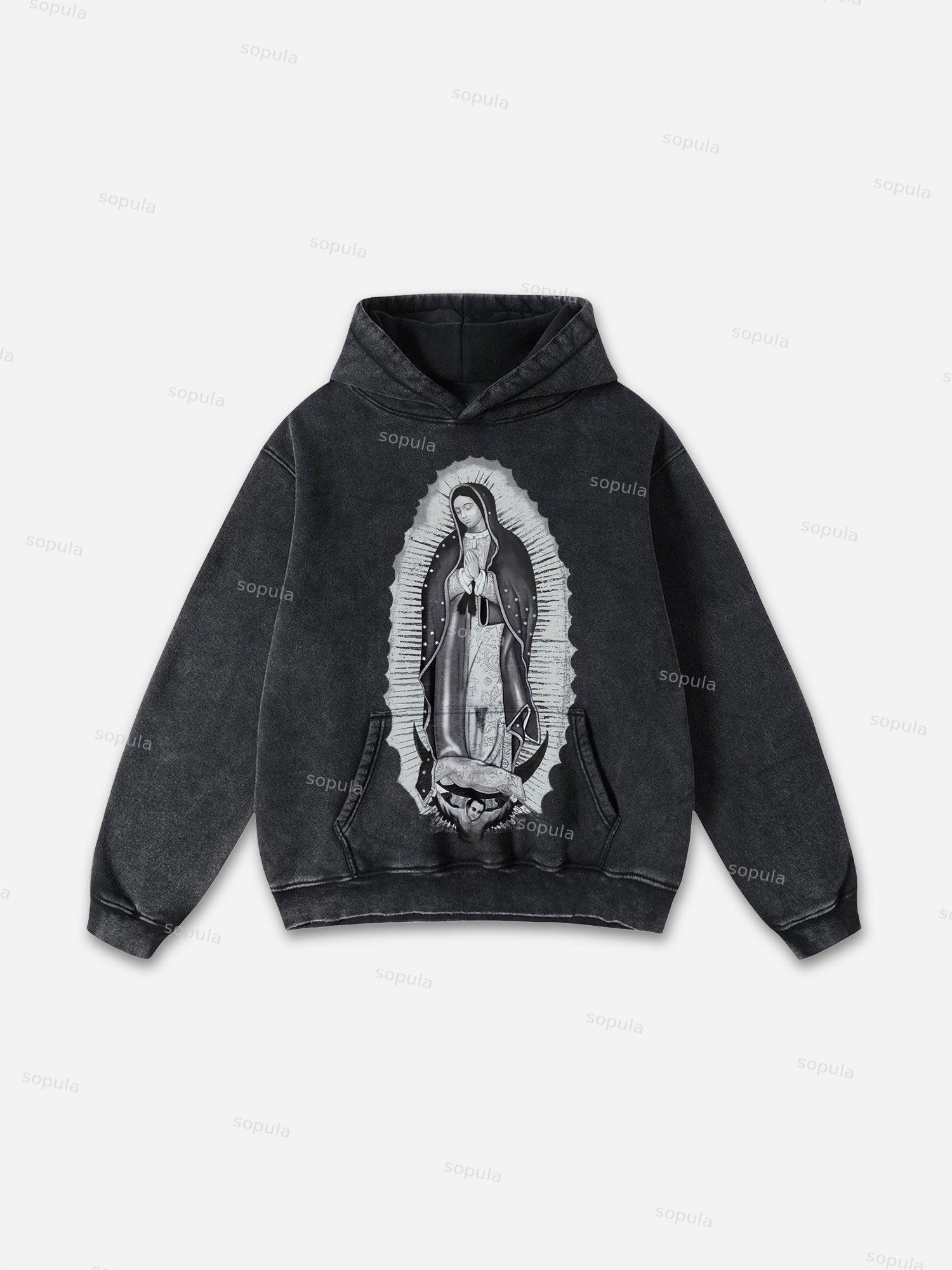 Sopula Vintage Our Lady Of Guadalupe Graphic Acid Washed Oversized Hoodie Product Image