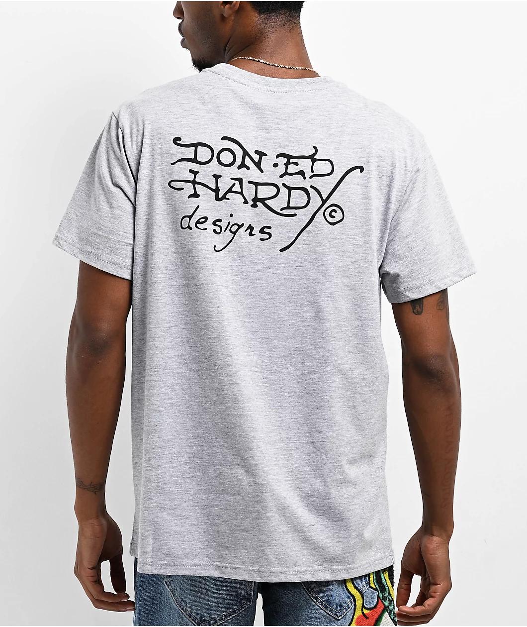 Ed Hardy Rhinestone Battle Heather Grey T-Shirt Product Image