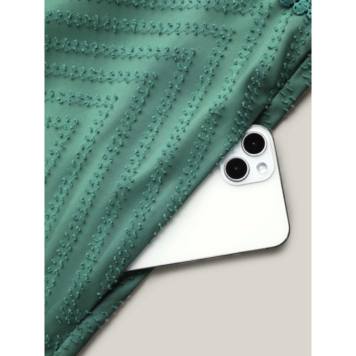 Plus Size Sheer Textured Lace Detail Pockets Midi Dress Teal Women Elegant Woven ribbon&lace trim V-neck Long Sleeve Curvy BloomChic 30/6X Product Image