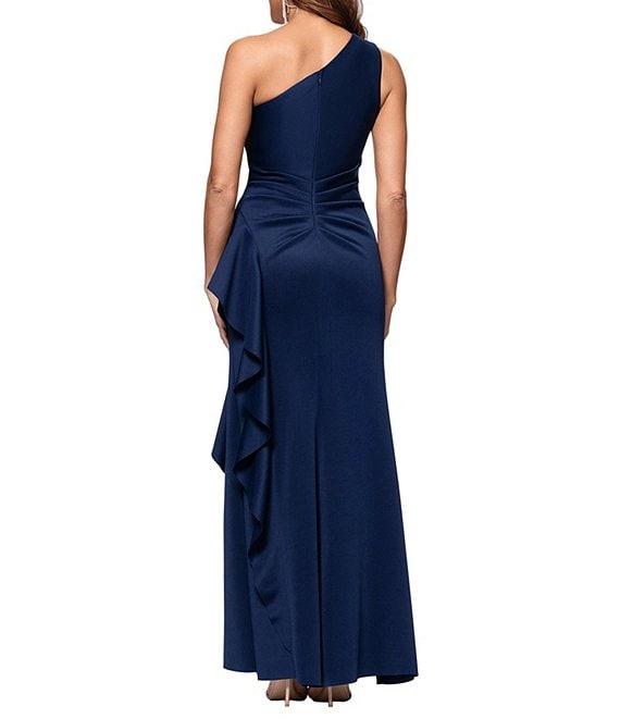 Xscape One Shoulder Side Ruffle Scuba Crepe Gown Product Image