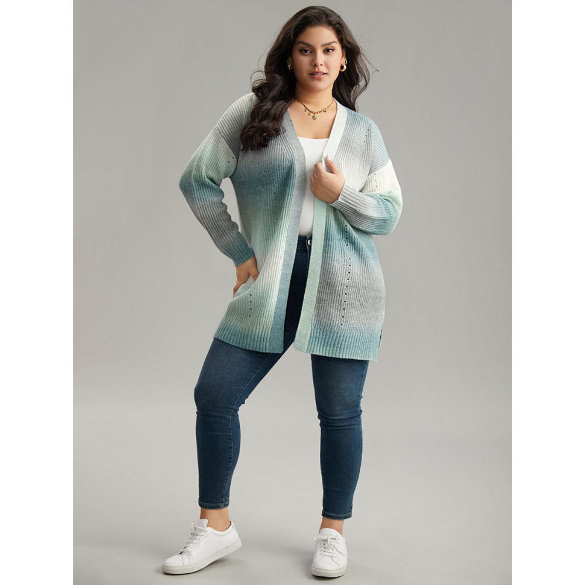 Plus Size Ombre Split Side Open Front Cardigan Multicolor Women Casual Loose Long Sleeve Everyday Cardigans BloomChic 14-16/1X Product Image
