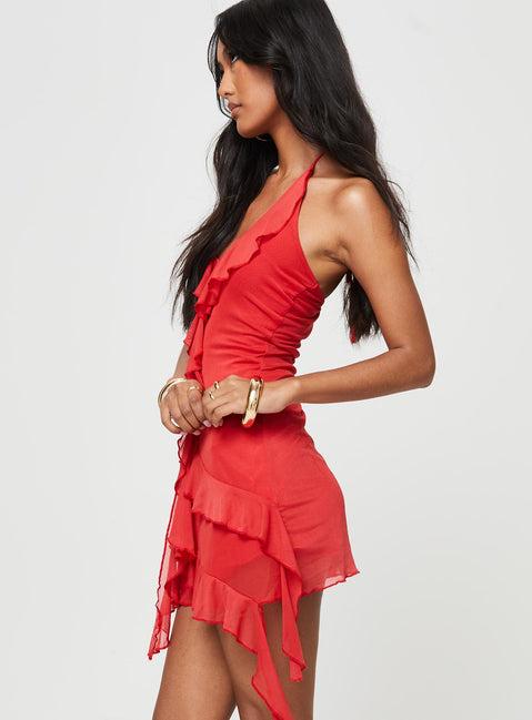 Fig Ruffle Mini Dress Red Product Image