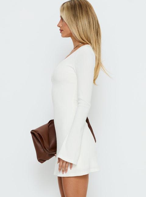 Lost Focus Long Sleeve Keyhole Mini Dress Cream Product Image