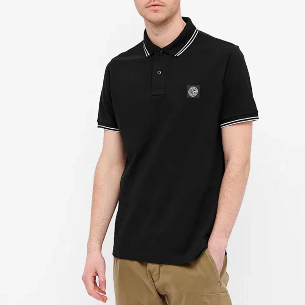 STONE ISLAND Mens Black Brand-patch Regular-fit Stretch-cotton Polo Shirt Xl Product Image