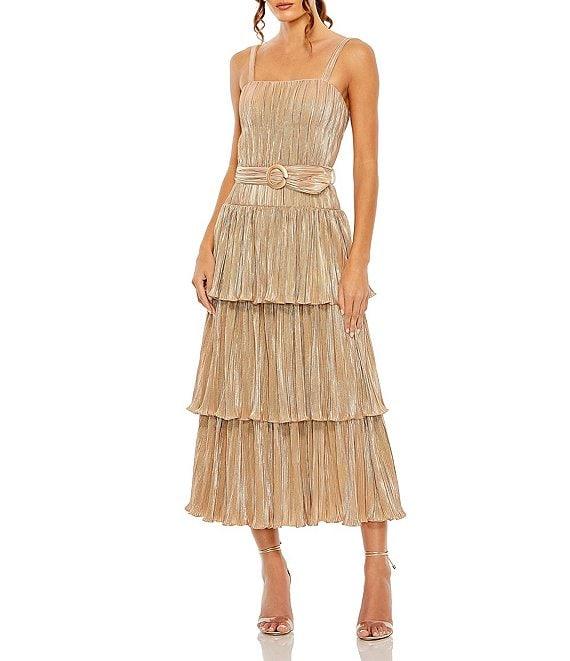 Mac Duggal Sleeveless Square Neck Tiered Ruffled Detail Dress Product Image