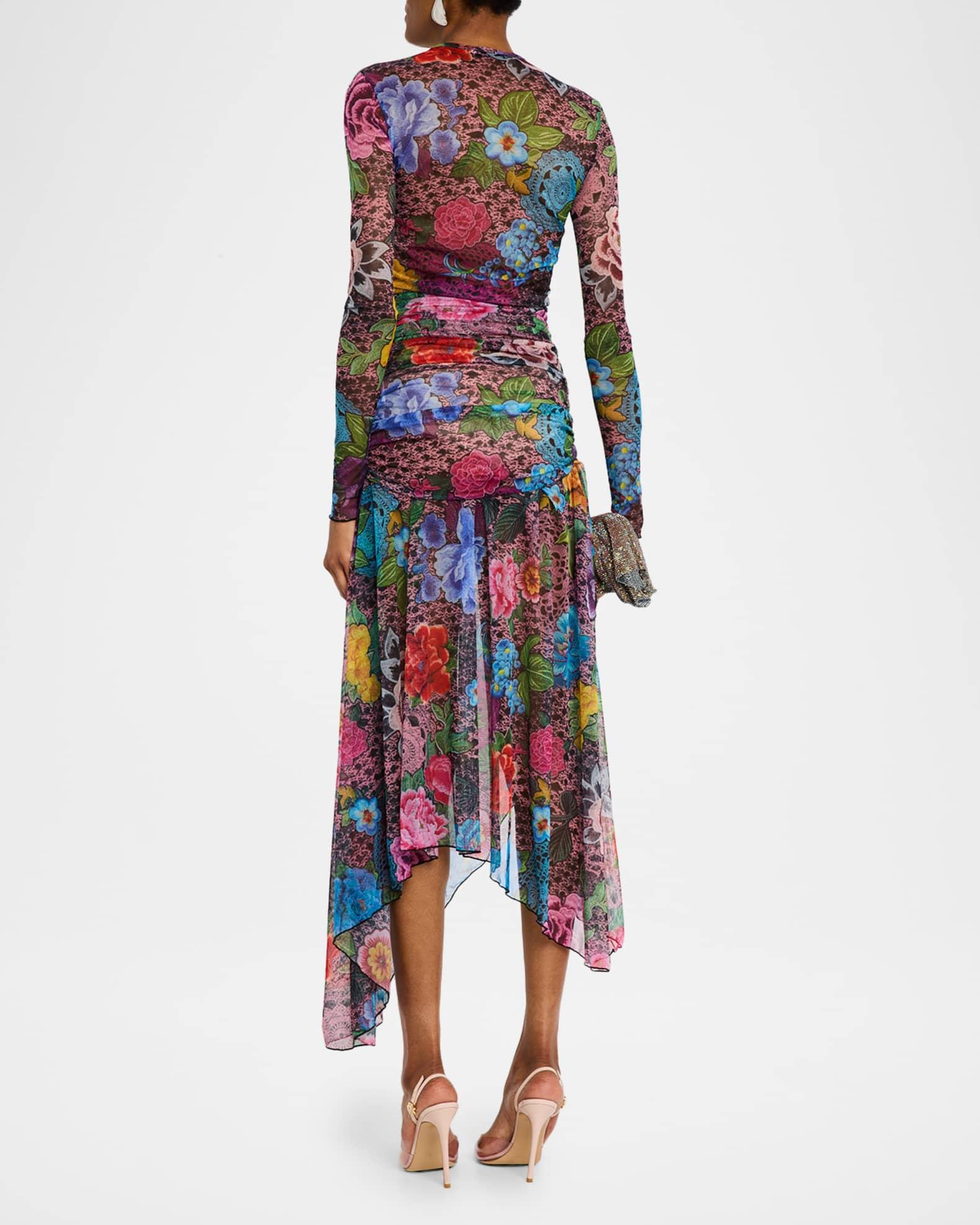 Crystal-Necklace Long-Sleeve Tulle Midi Dress Product Image