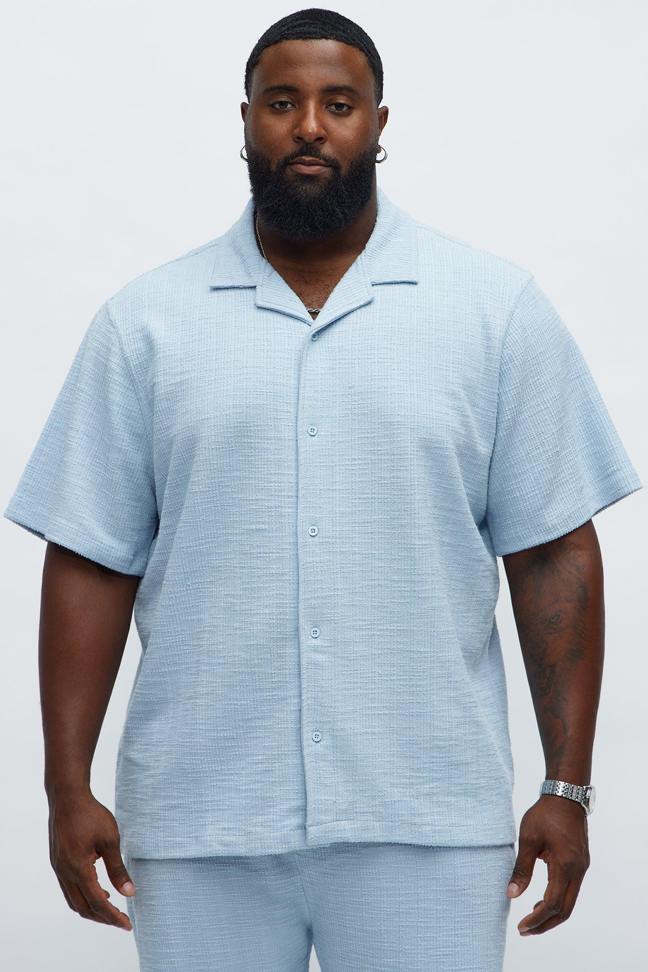 Dean Textured Short Sleeve Button Up Shirt - Light Blue Product Image