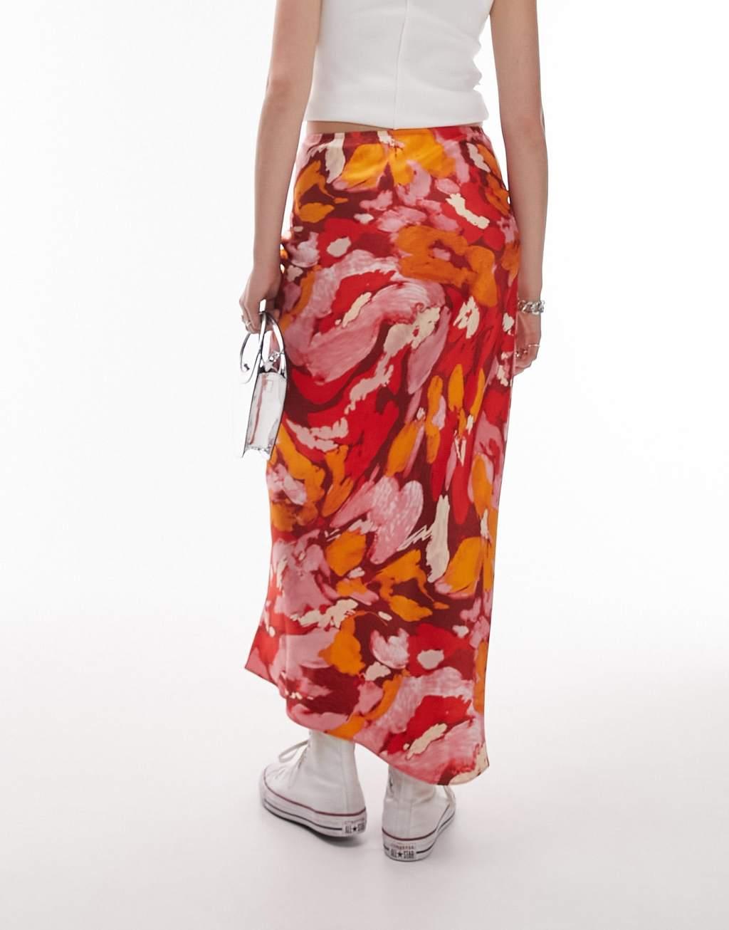 Topshop orange floral print bias maxi skirt Product Image
