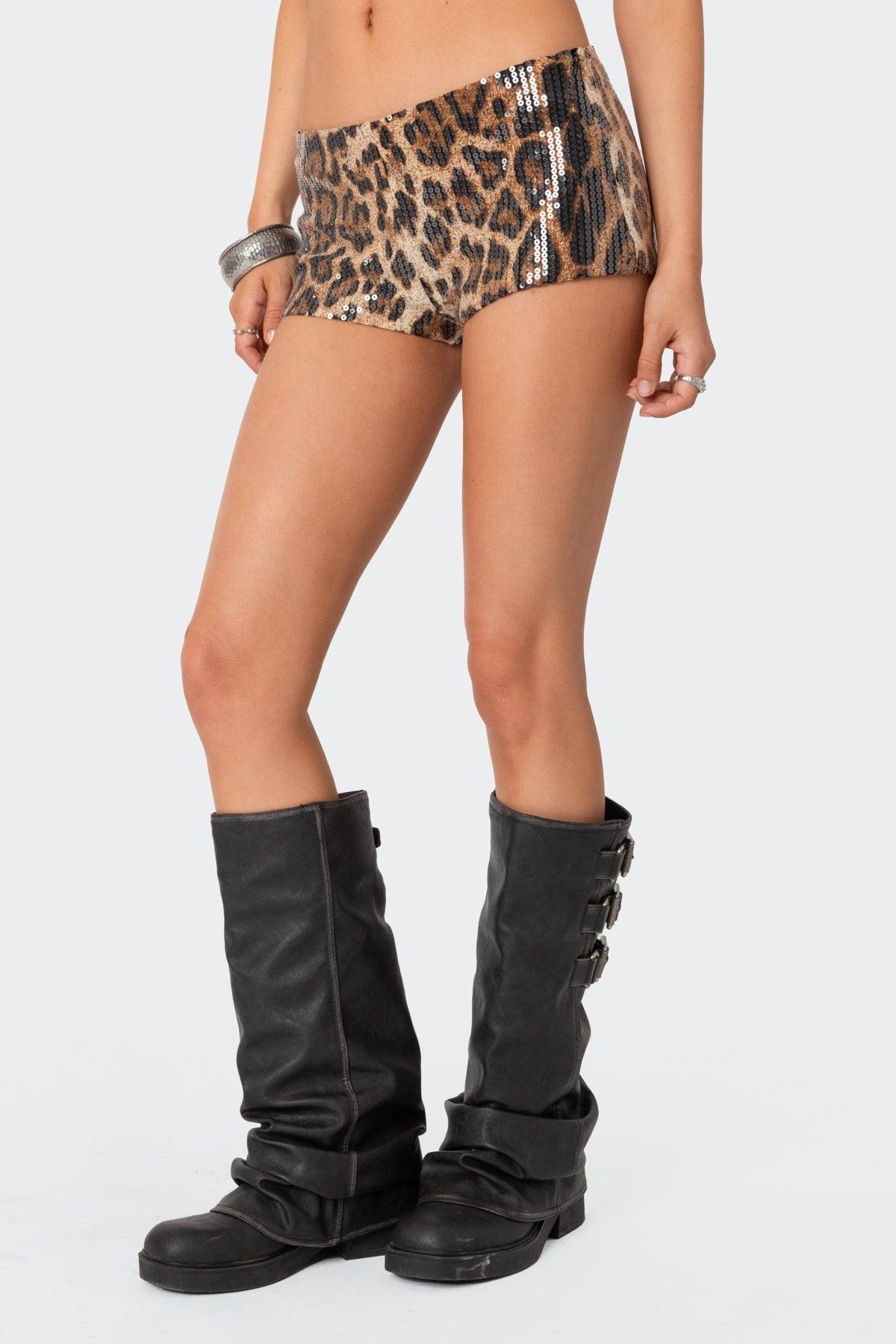Sequin Leopard Printed Micro Shorts Product Image