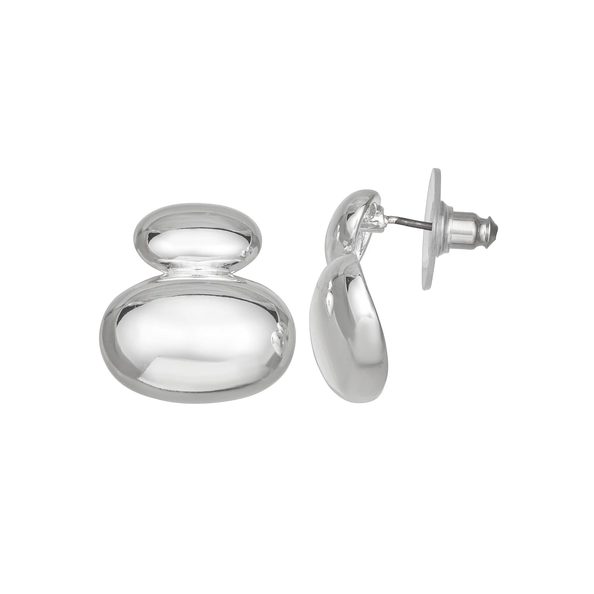 Napier Silver Tone Puffy Drop Post Earrings, Women's Product Image