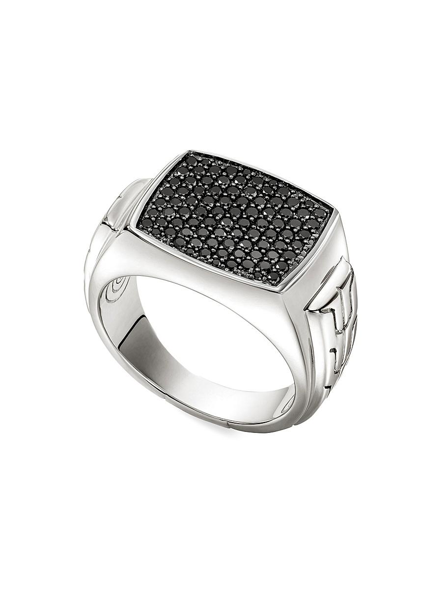 John Hardy Mens Sterling Silver Id Black Sapphire Pave Signet Ring Product Image